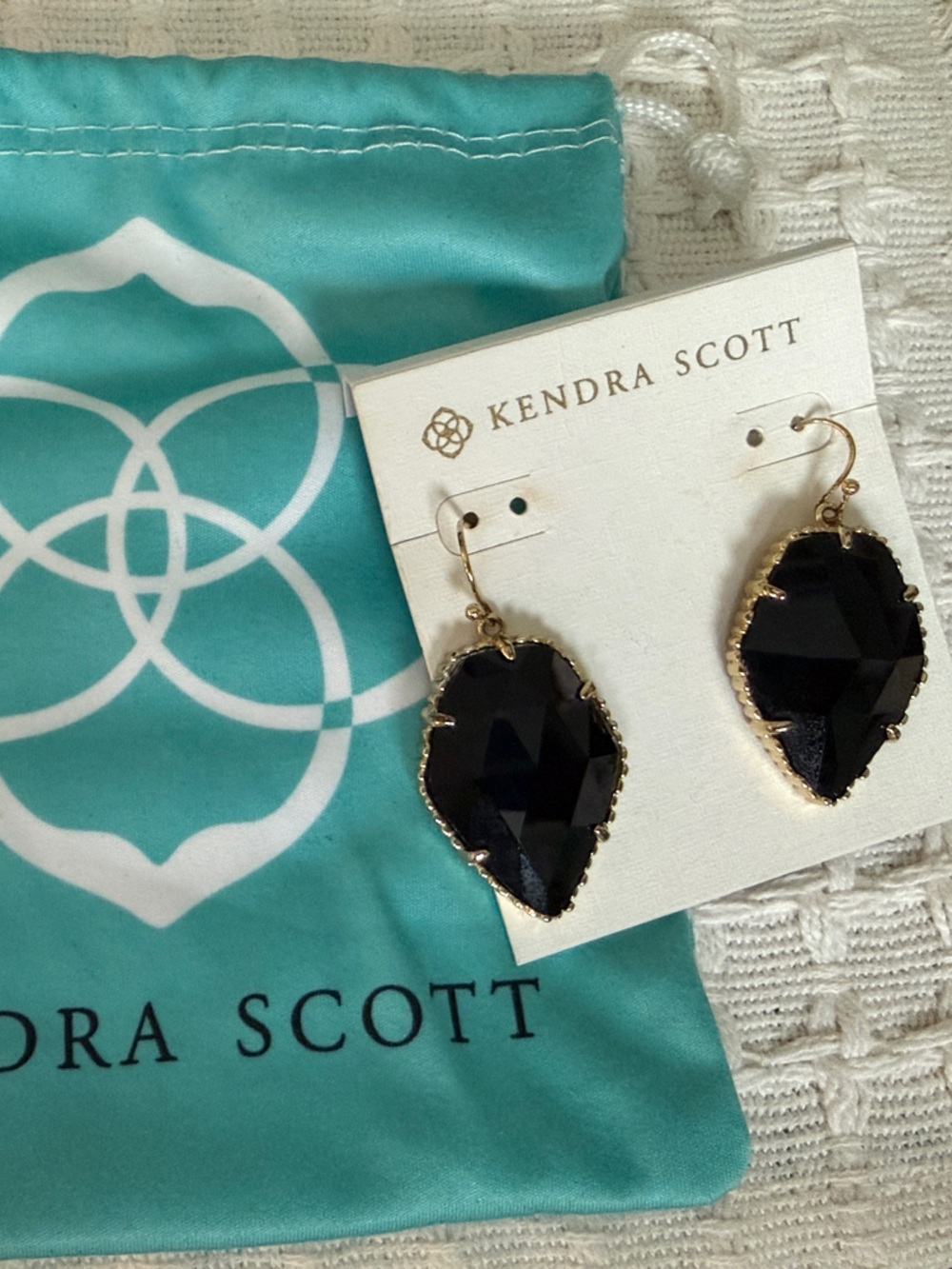 Kendra Scott Black and Gold Faceted Glass Drop Earrings